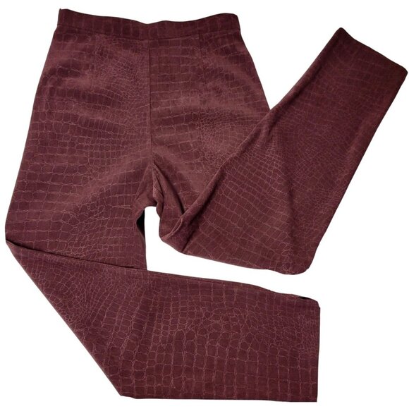 Crocodile Print Plum Purple Pants Women 9/10  Business Casual Retro Style Lounge - Picture 1 of 14